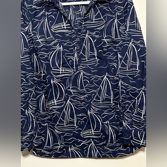 Talbots Nautical Sailboat Half Button Up Popover Blouse NEW WITHOUT TAGS - Picture 4 of 9